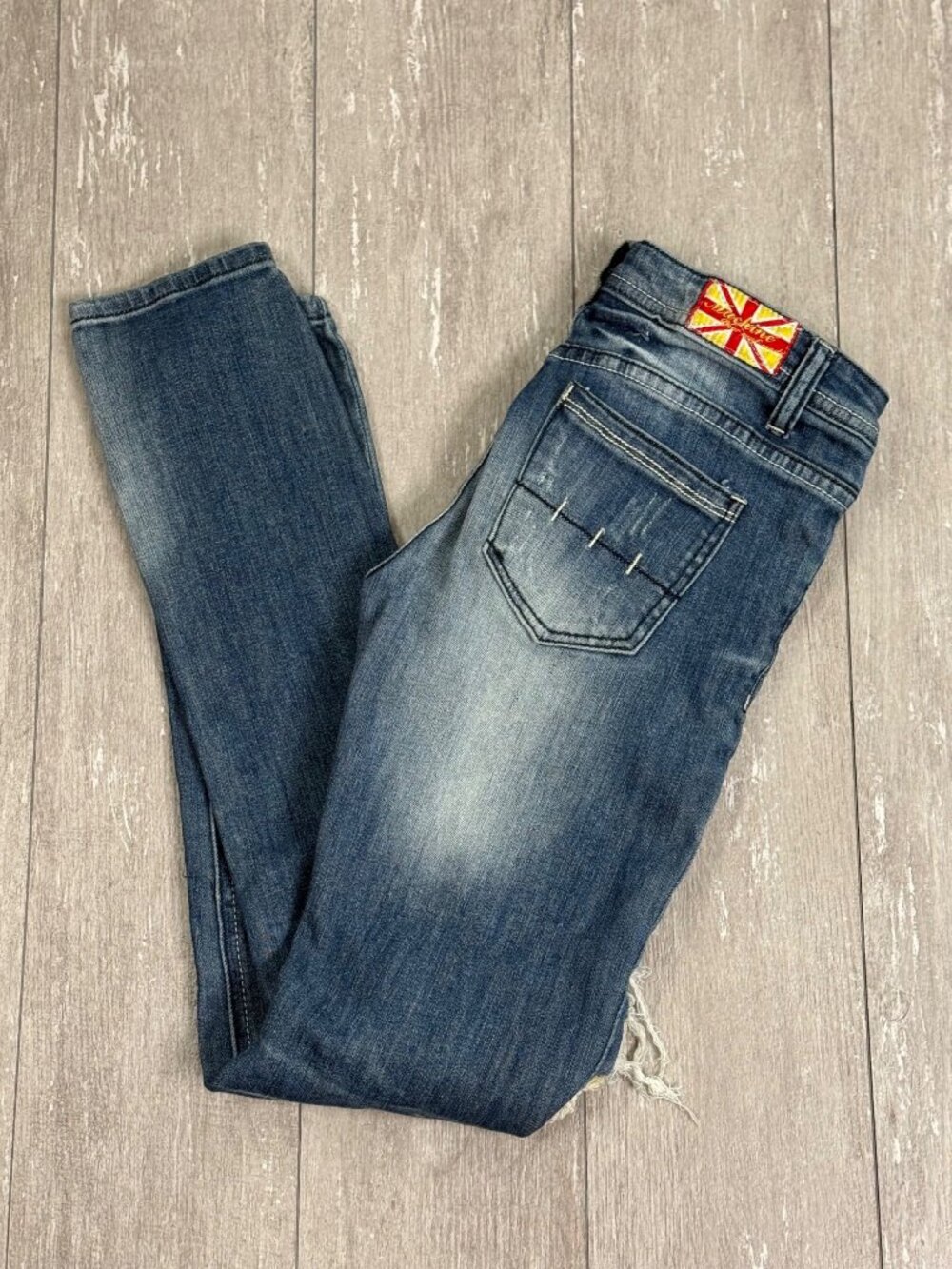 Machine Brand Y2K Distressed Skinny Jeans Heavy Distressing Medium Wash Sz 3 27
